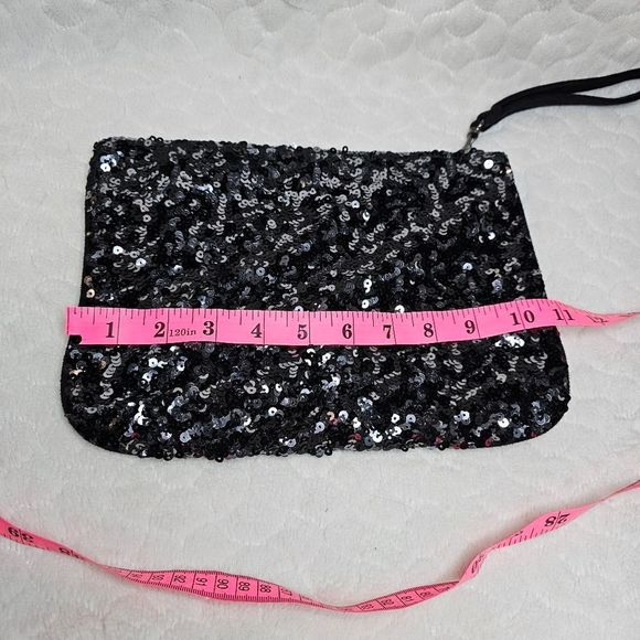 Express sequin clutch make-up bag black wristlet - Picture 4 of 7
